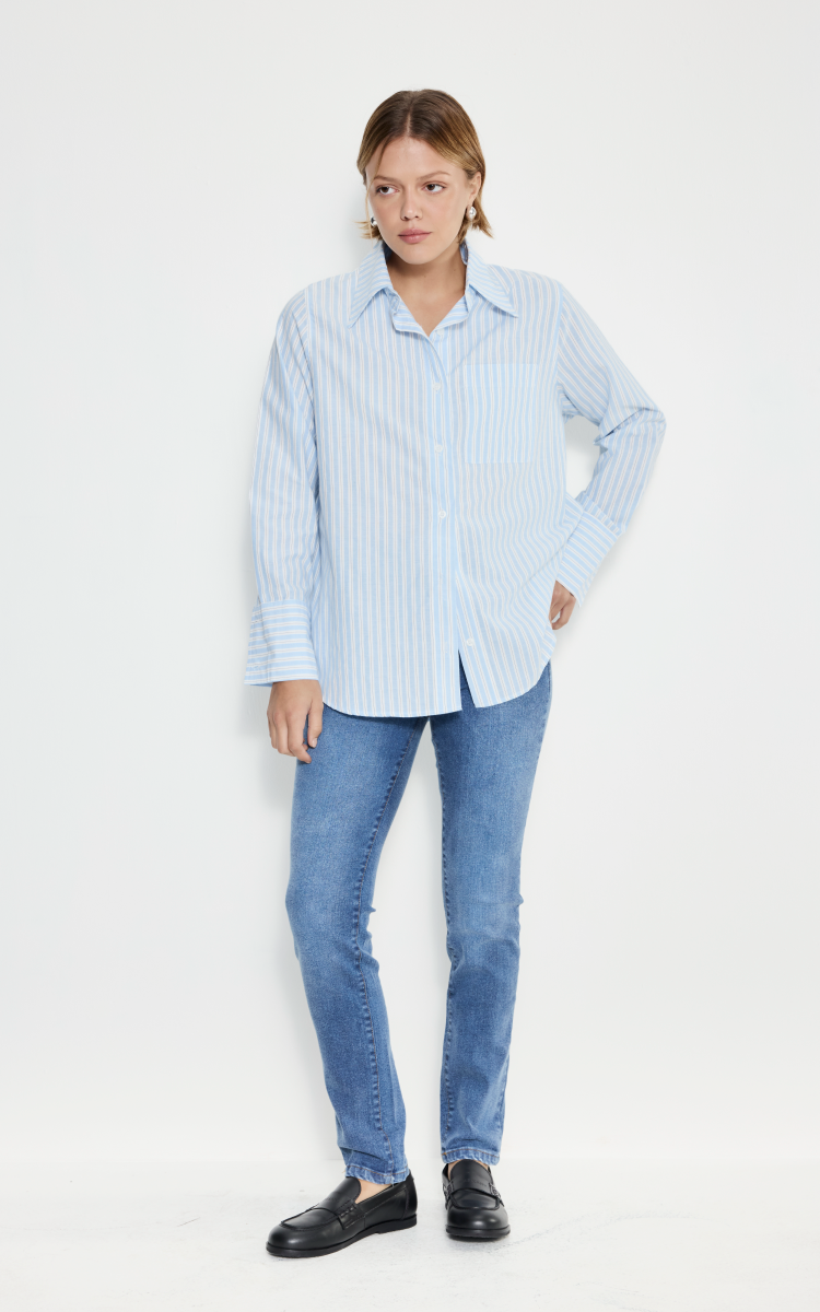 Camisa Poplin Larga 0066 Rayas Gruesas